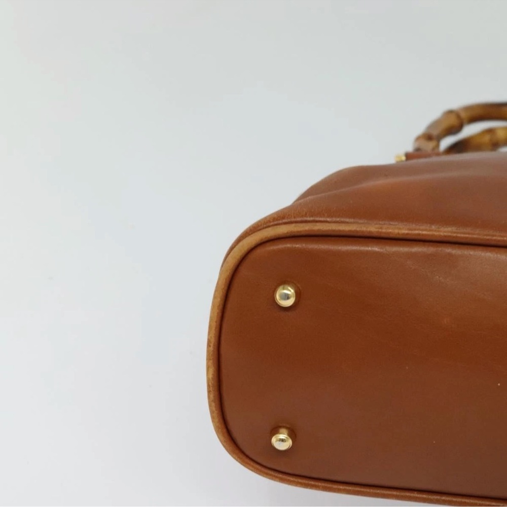 Gucci Vintage Bamboo Handle Top Zip Bag – Brown Caramel Leather, Crossbody Strap - Picture 8 of 13